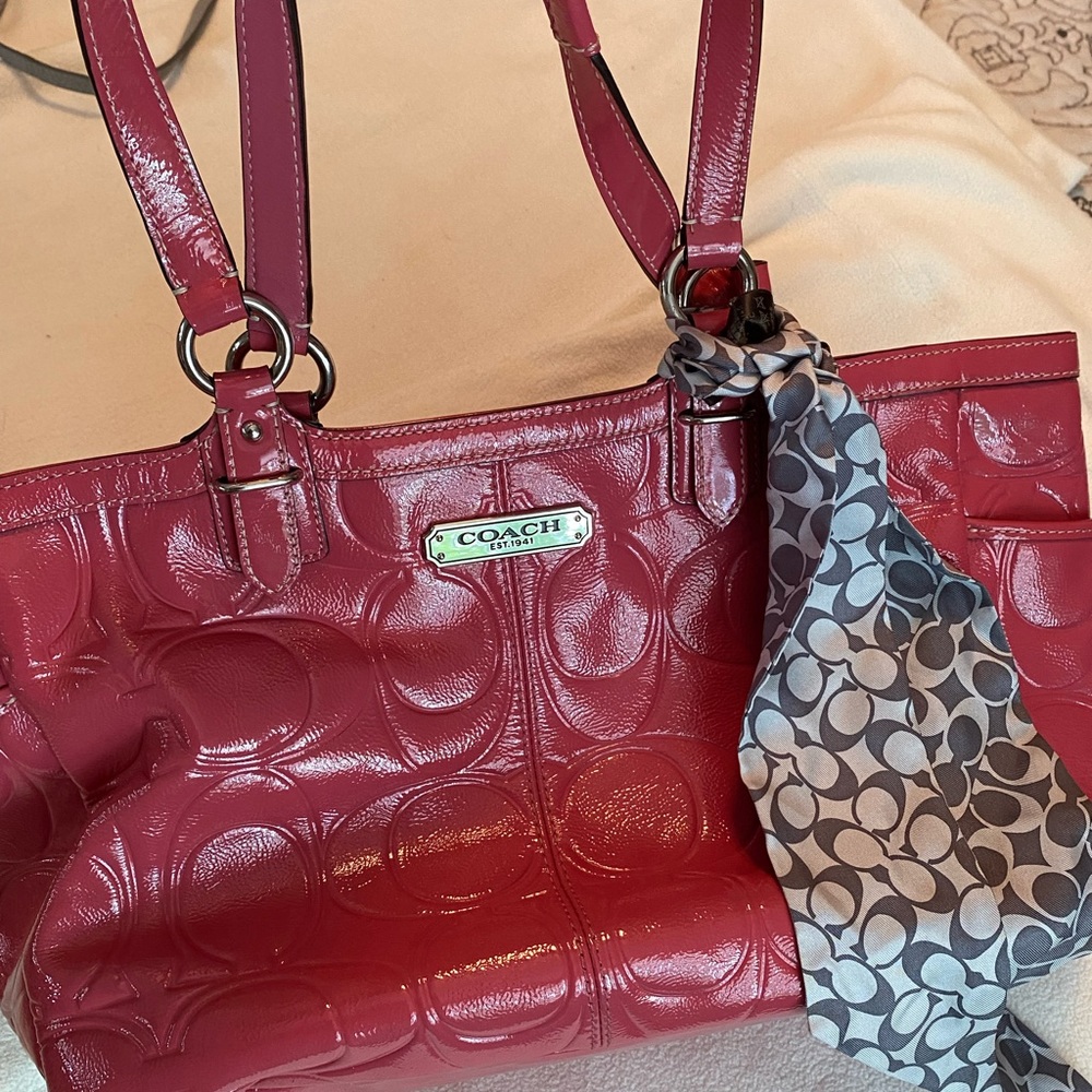Coach Medium Tote with Grey Scarf